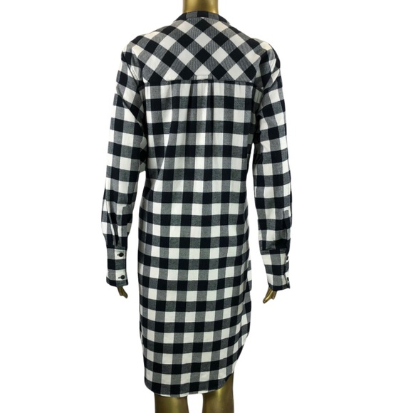 Derek Lam 10 Crosby Shirt Dress, Buffalo Plaid Flannel Cotton, Sz 8, Black White - Picture 9 of 15